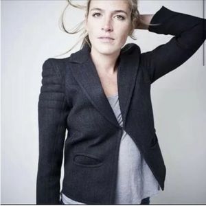 [Smythe] Black Grey Wool Cropped Moto Blazer